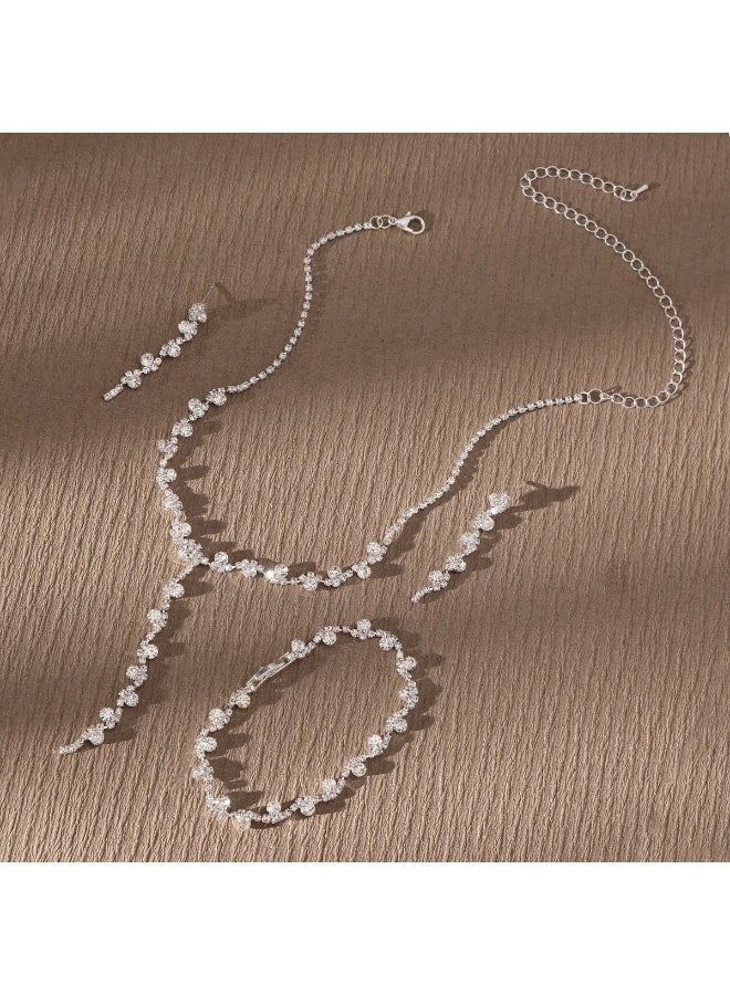 مجموعة مجوهرات عروسة بالراينستون قلادة شكل Y وقراطير وسوار للنساء لحفلات الزفاف والاحتفالات - Image 3